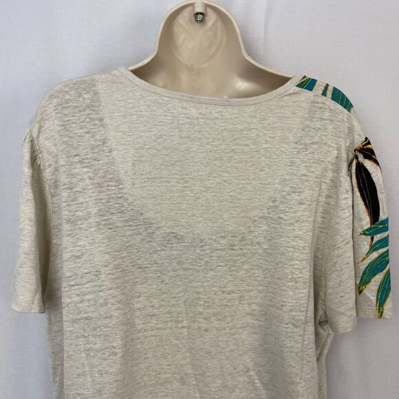Chicos Top Size 4 100% Linen Floral Tropical Coastal Scoop Neck Beige Tan XXL 2X - Picture 4 of 10